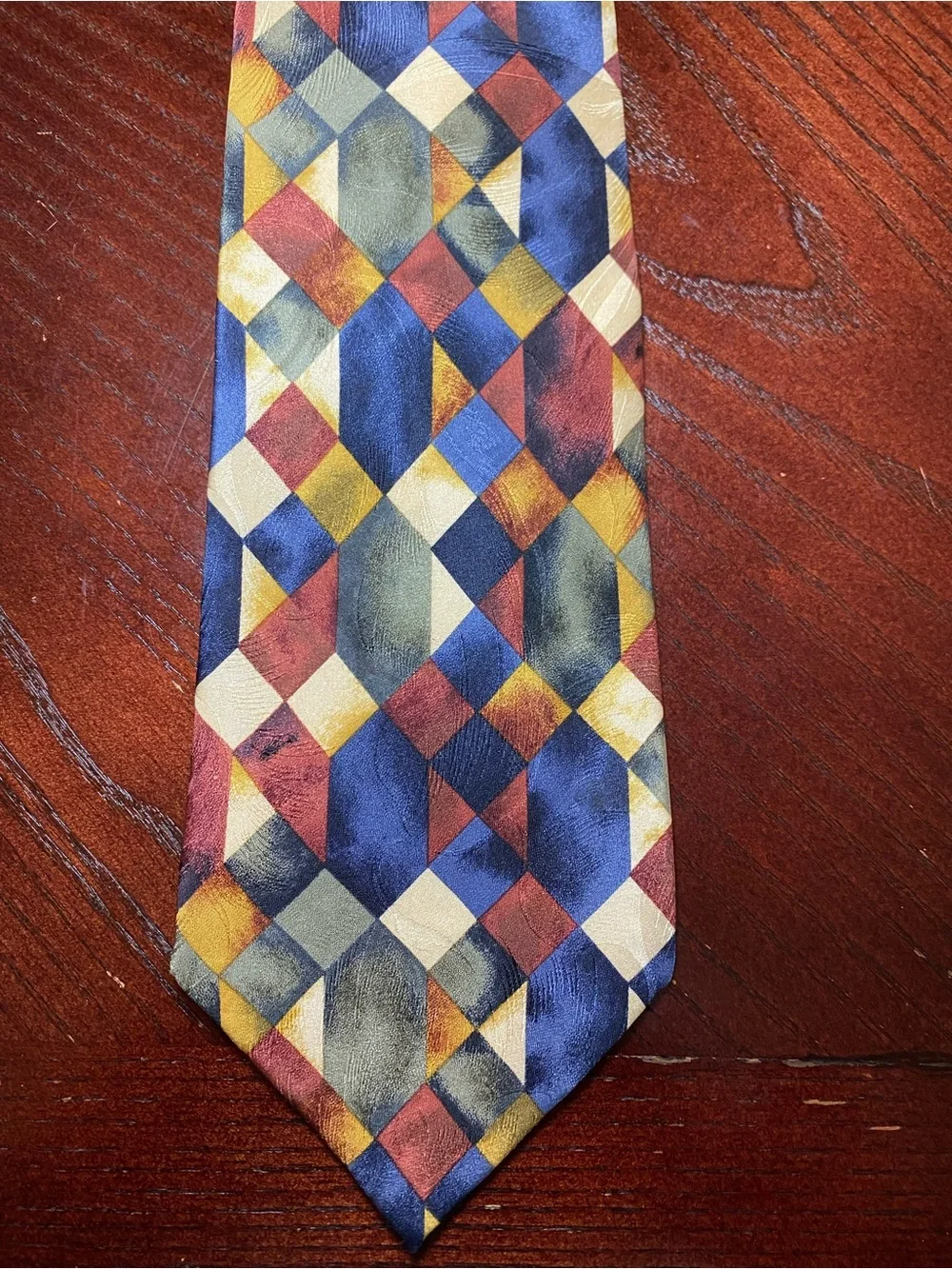 Zanzara Carnaval De Venise Men's Geometric Pattern Silk Tie - Blue, Cream, Rust